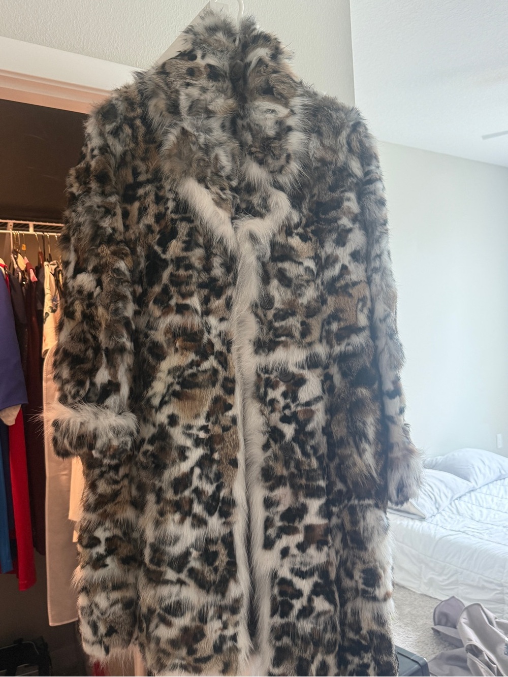 Guess by Marciano Rabbit Fur Leopard-Print Trench Coat - Brown/Black/Cream